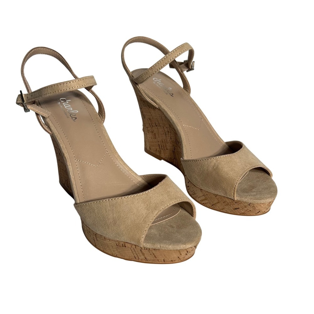 Charles by Charles David Lambert Tan Suede Cork Wedge Sandals Women's Size 9M